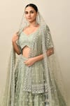 Buy_Kalighata_Green Organza Embroidery Cutdana Leaf Neck Romania Bridal Lehenga Set _Online_at_Aza_Fashions