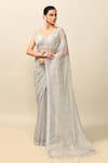 Buy_Kalighata_Grey Organza Embroidery Cutdana Sweetheart Neck Stripe Saree With Blouse _Online_at_Aza_Fashions