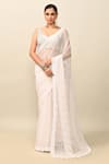 Buy_Kalighata_Pink Organza Embroidery Cutdana Sweetheart Neck Sequin Stripe Saree With Blouse _Online_at_Aza_Fashions