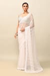 Shop_Kalighata_Pink Organza Embroidery Cutdana Sweetheart Neck Sequin Stripe Saree With Blouse _Online_at_Aza_Fashions