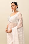 Kalighata_Pink Organza Embroidery Cutdana Sweetheart Neck Sequin Stripe Saree With Blouse _at_Aza_Fashions