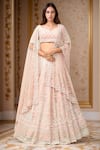 Buy_Kalighata_Pink Organza Embroidery Zardozi Leaf Neck Architectural Bridal Lehenga Set _at_Aza_Fashions