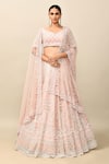 Buy_Kalighata_Pink Organza Embroidery Zardozi Leaf Neck Architectural Bridal Lehenga Set _Online_at_Aza_Fashions