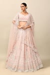 Shop_Kalighata_Pink Organza Embroidery Zardozi Leaf Neck Architectural Bridal Lehenga Set _Online_at_Aza_Fashions