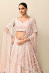 Kalighata_Pink Organza Embroidery Zardozi Leaf Neck Architectural Bridal Lehenga Set _at_Aza_Fashions