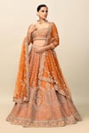 Kalighata_Orange Raw Silk Embroidery Zardozi Tejaswi Cutdana Bridal Lehenga Set _Online_at_Aza_Fashions