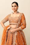 Shop_Kalighata_Orange Raw Silk Embroidery Zardozi Tejaswi Cutdana Bridal Lehenga Set _Online_at_Aza_Fashions