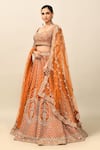 Kalighata_Orange Raw Silk Embroidery Zardozi Tejaswi Cutdana Bridal Lehenga Set _at_Aza_Fashions