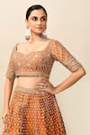 Buy_Kalighata_Orange Raw Silk Embroidery Zardozi Tejaswi Cutdana Bridal Lehenga Set 