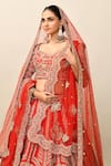 Buy_Kalighata_Red Raw Silk Embroidery Cutdana Sweetheart Neck Zaveri Bridal Lehenga Set _Online_at_Aza_Fashions