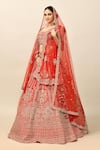 Shop_Kalighata_Red Raw Silk Embroidery Cutdana Sweetheart Neck Zaveri Bridal Lehenga Set _Online_at_Aza_Fashions