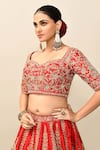 Buy_Kalighata_Red Raw Silk Embroidery Cutdana Sweetheart Neck Zaveri Bridal Lehenga Set 