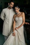 Seema Gujral_Ivory Net Embellished Pearl Sweetheart Gradient Gown _at_Aza_Fashions