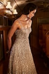 Seema Gujral_Beige Net Embellished Crystals Sweetheart Sequin Gown _Online_at_Aza_Fashions