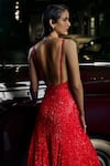 Shop_Seema Gujral_Red Net Embroidered Sequins Sweetheart Tonal Embellished Gown _at_Aza_Fashions