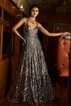 Buy_Seema Gujral_Grey Net Embroidered Sequins Plunge Sweetheart Tonal Metallic Gown _at_Aza_Fashions