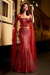 Buy_Seema Gujral_Red Net Embellished Sequin Straight Tonal Embroidered Mermaid Lehenga Set _at_Aza_Fashions