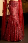 Seema Gujral_Red Net Embellished Sequin Straight Tonal Embroidered Mermaid Lehenga Set _Online_at_Aza_Fashions