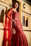 Buy_Seema Gujral_Red Net Embellished Sequin Straight Tonal Embroidered Mermaid Lehenga Set _Online_at_Aza_Fashions