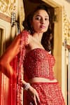 Shop_Seema Gujral_Red Net Embellished Sequin Straight Tonal Embroidered Mermaid Lehenga Set _Online_at_Aza_Fashions