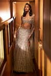 Shop_Seema Gujral_Brown Net Embellished Sequin Sweetheart Crystal Mermaid Lehenga Set _at_Aza_Fashions