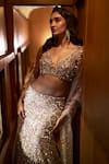 Shop_Seema Gujral_Brown Net Embellished Sequin Sweetheart Crystal Mermaid Lehenga Set _Online_at_Aza_Fashions