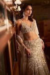 Seema Gujral_Brown Net Embellished Sequin Sweetheart Crystal Mermaid Lehenga Set _at_Aza_Fashions