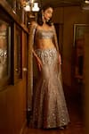 Buy_Seema Gujral_Gold Net Embellished Sequin Straight Crystal Mermaid Lehenga Set _at_Aza_Fashions