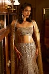 Seema Gujral_Gold Net Embellished Sequin Straight Crystal Mermaid Lehenga Set _Online_at_Aza_Fashions