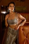 Shop_Seema Gujral_Silver Net Embellished Sequin Square Embroidered Checkered Mermaid Lehenga Set _Online_at_Aza_Fashions