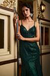 Buy_Seema Gujral_Emerald Green Net Embellished Sequin Plunge Sweetheart Crystal Slit Gown _Online_at_Aza_Fashions