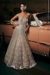 Buy_Seema Gujral_Ivory Net Embellished Pearl Straight Crystal Sprinkle Gown _at_Aza_Fashions