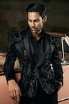 Shop_Seema Gujral_Black Jacket And Pant Velvet Embroidered Bead Abstract Tuxedo Set _Online_at_Aza_Fashions