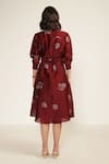 Shop_Arcvsh by Pallavi Singh_Burgundy Silk Chanderi Screen Printed Floral Collared Abstract Midi Dress _at_Aza_Fashions