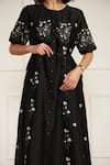 Buy_Arcvsh by Pallavi Singh_Black Silk Chanderi Handblock Printed Floral Round Abstract Midi Dress _Online_at_Aza_Fashions