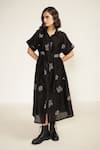 Buy_Arcvsh by Pallavi Singh_Black Silk Chanderi Screen Printed Floral Collared Abstract Midi Dress _at_Aza_Fashions