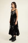 Buy_Arcvsh by Pallavi Singh_Black Silk Velvet Printed Discharge Round Midi Dress _Online_at_Aza_Fashions