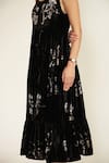 Arcvsh by Pallavi Singh_Black Silk Velvet Printed Discharge Round Midi Dress _at_Aza_Fashions