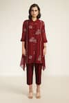 Buy_Arcvsh by Pallavi Singh_Burgundy Shirt Cotton Chanderi Screen Printed Floral Collared And Pant Set _at_Aza_Fashions