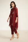 Shop_Arcvsh by Pallavi Singh_Burgundy Shirt Cotton Chanderi Screen Printed Floral Collared And Pant Set _Online_at_Aza_Fashions