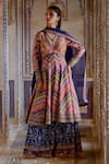 Buy_Kalista_Multi Color Chanderi Silk Print Geometric Azra Anarkali And Sharara Pant Set _at_Aza_Fashions