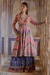 Buy_Kalista_Multi Color Chanderi Silk Print Geometric Azra Anarkali And Sharara Pant Set _Online_at_Aza_Fashions