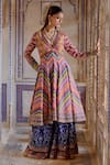 Shop_Kalista_Multi Color Chanderi Silk Print Geometric Azra Anarkali And Sharara Pant Set _Online_at_Aza_Fashions