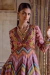 Kalista_Multi Color Chanderi Silk Print Geometric Azra Anarkali And Sharara Pant Set _at_Aza_Fashions