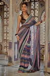 Buy_Kalista_Multi Color Blouse Silk Velvet Print Bloom Vine Collar Neck Inara Saree Set _at_Aza_Fashions