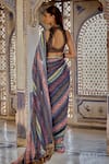 Kalista_Multi Color Blouse Silk Velvet Print Bloom Vine Collar Neck Inara Saree Set _Online_at_Aza_Fashions