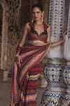 Buy_Kalista_Red Blouse Silk Velvet Print Flora Vine Collar Neck Inara Saree Set _Online_at_Aza_Fashions