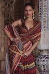 Buy_Kalista_Red Blouse Silk Velvet Print Flora Vine Collar Neck Inara Saree Set 