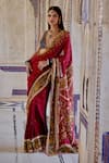 Buy_Kalista_Red Blouse Viscose Silk Print Gul Sequin Chhaya And Embroidered Saree With _at_Aza_Fashions