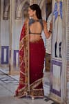 Kalista_Red Blouse Viscose Silk Print Gul Sequin Chhaya And Embroidered Saree With _Online_at_Aza_Fashions